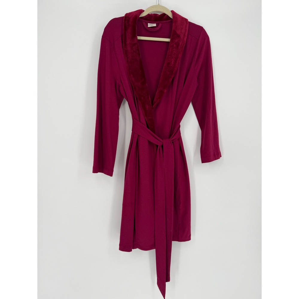 Soma Robe Women's Burgundy Maroon Velour Collar Pockets Kimono Belt Size M/L